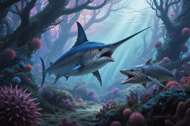 Saber-Toothed Sharks in Underwater Forest puzzle by Emily