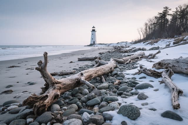 Winter Coastal Scene with Lighthouse puzzle by John